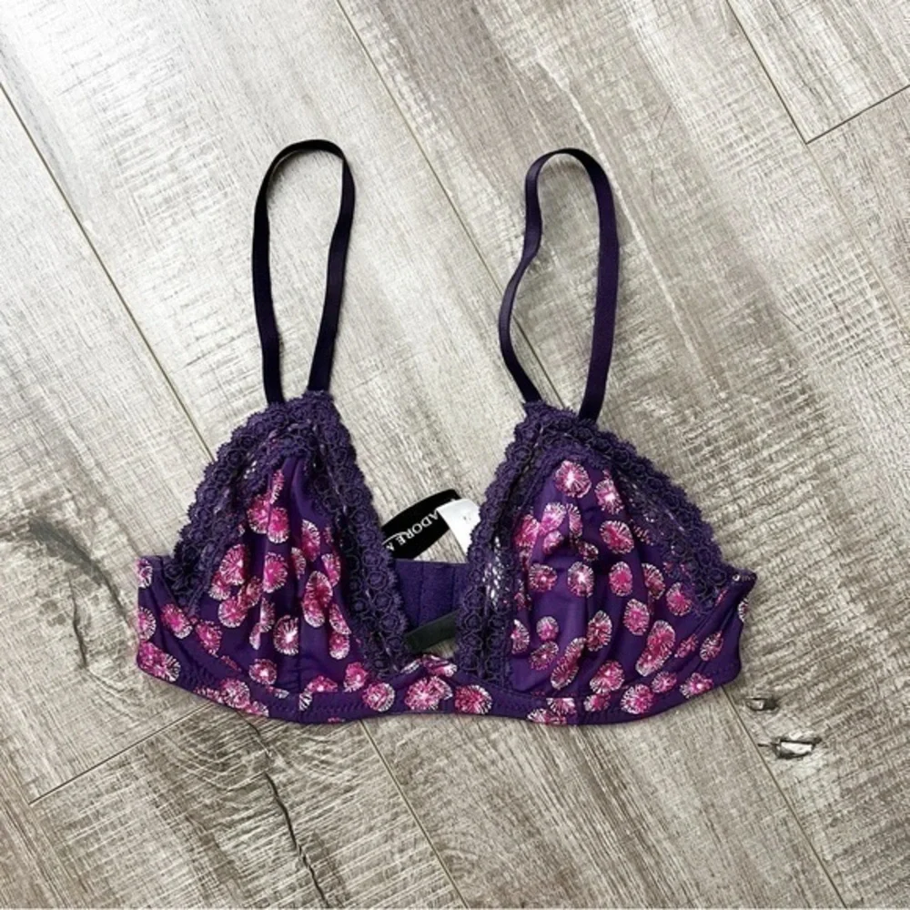 Adore Me Purple Printed Bra w/ Lace Detail Size 30C NWT